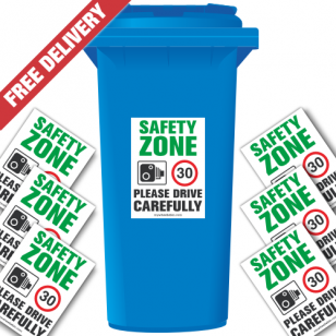 Safety Zone 30 mph Speed Reduction Wheelie Bin Stickers